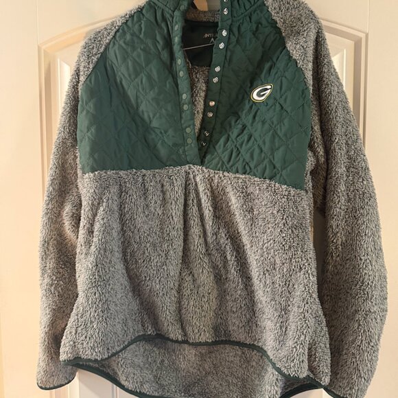 Antigua Green Bay Packers Sherpa Fleece Pullover – Grey/Green Quilted Snap Neck - Picture 2 of 5